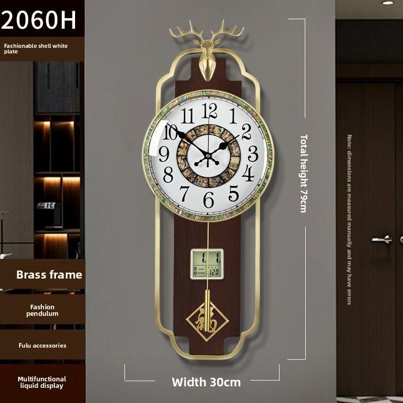Wall Clock New Chinese Brass Living Room Home Solid Wood Luxury Chinese Style Silent High-end Watches Home Decoration