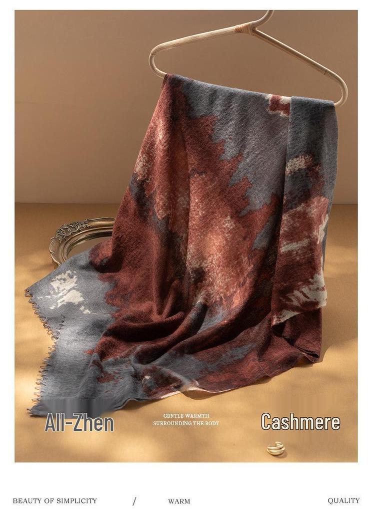 Sunset Series Women's Pure Cashmere Printed Scarf: Autumn/Winter Fashionable Extended Shawl
