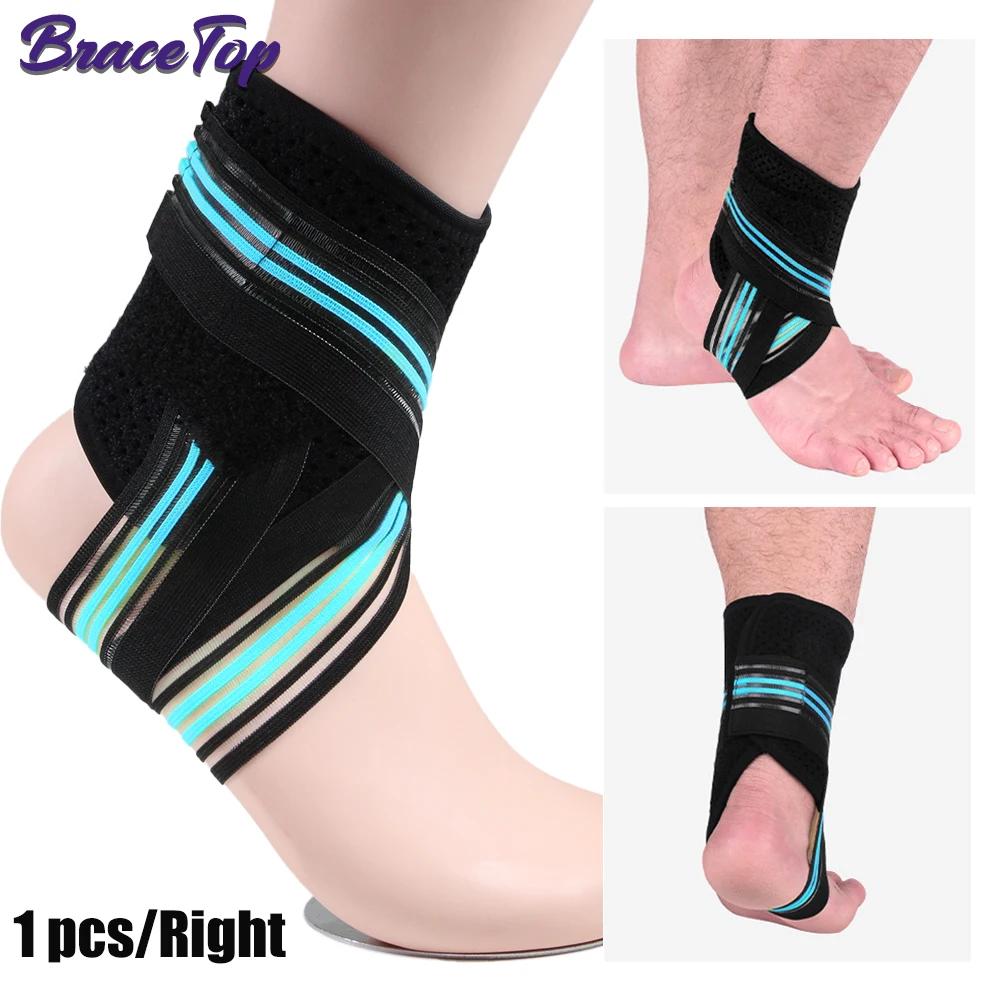 Bracetop 1 Pc Sports Compression Ankle Brace Support Wrap Gym Ankle Sleeves For Plantar Fasciitis Achilles Tendon Minor Sprains