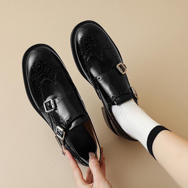Fashion Women Oxford Low Heel Spring Autumn Shoes for Woman Genuine Leather Buckle Vintage Laces Loafers Casual Sneakers Shoes 2025 New