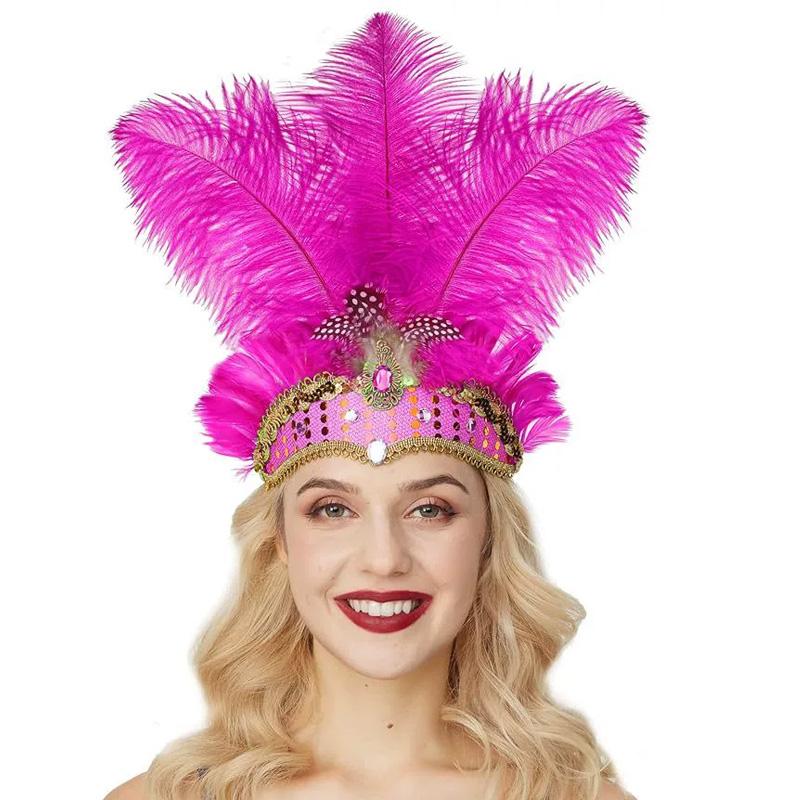 1 Stück Feder Kopfschmuck Mardi Gras Accessoires Pailletten Festival Kopfbedeckung Damen Elastisch Mit Strass Kopfschmuck Haarband