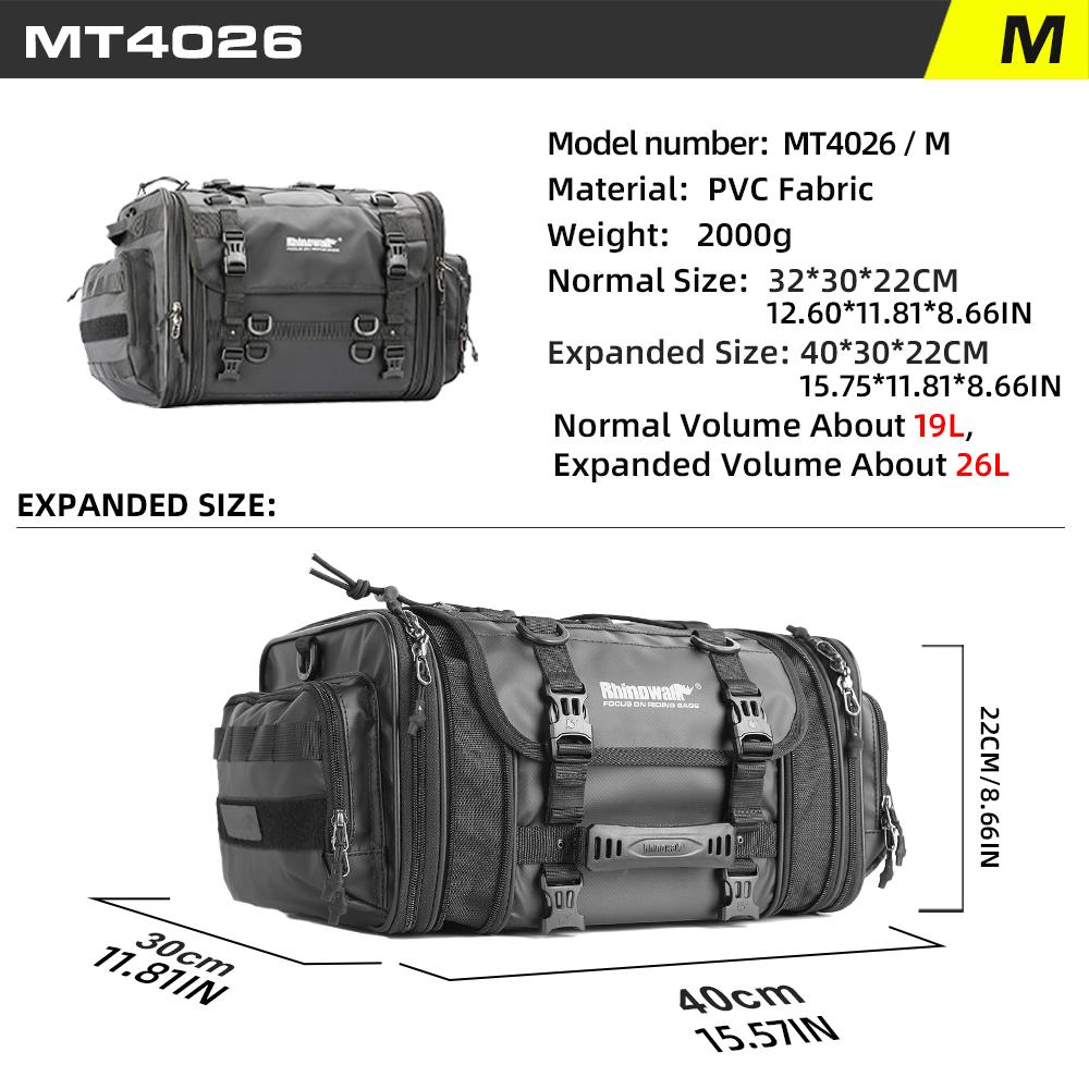 Rhinowalk Motor Travel Luggage Expandable Trunk Waterproof 19L-80L Motor Tail Rack Bag Saddlebag With Raincover Riding Pannier M 19L-26L