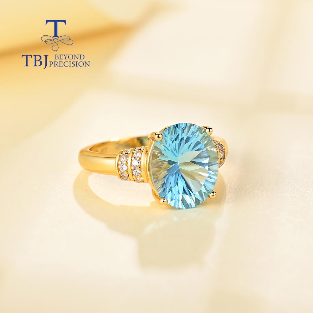 5,5 ct großer natürlicher Edelstein, einfacher Ring S925 Sterling, himmelblauer Topas, Ovalschliff, 10 x 12 mm, Silber, Damen-Jubiläums-Bankett-Schmuck