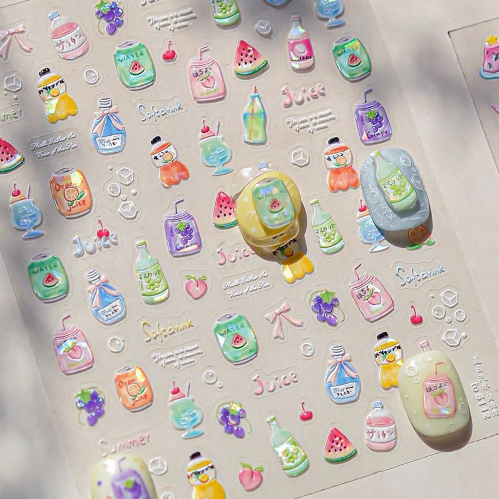 Cute Animal Face 5D Nail Art Stickers Cartoon Cat Bunny Dog Mouse Expressions Simple Self Adhesive Manicure Decal DIY