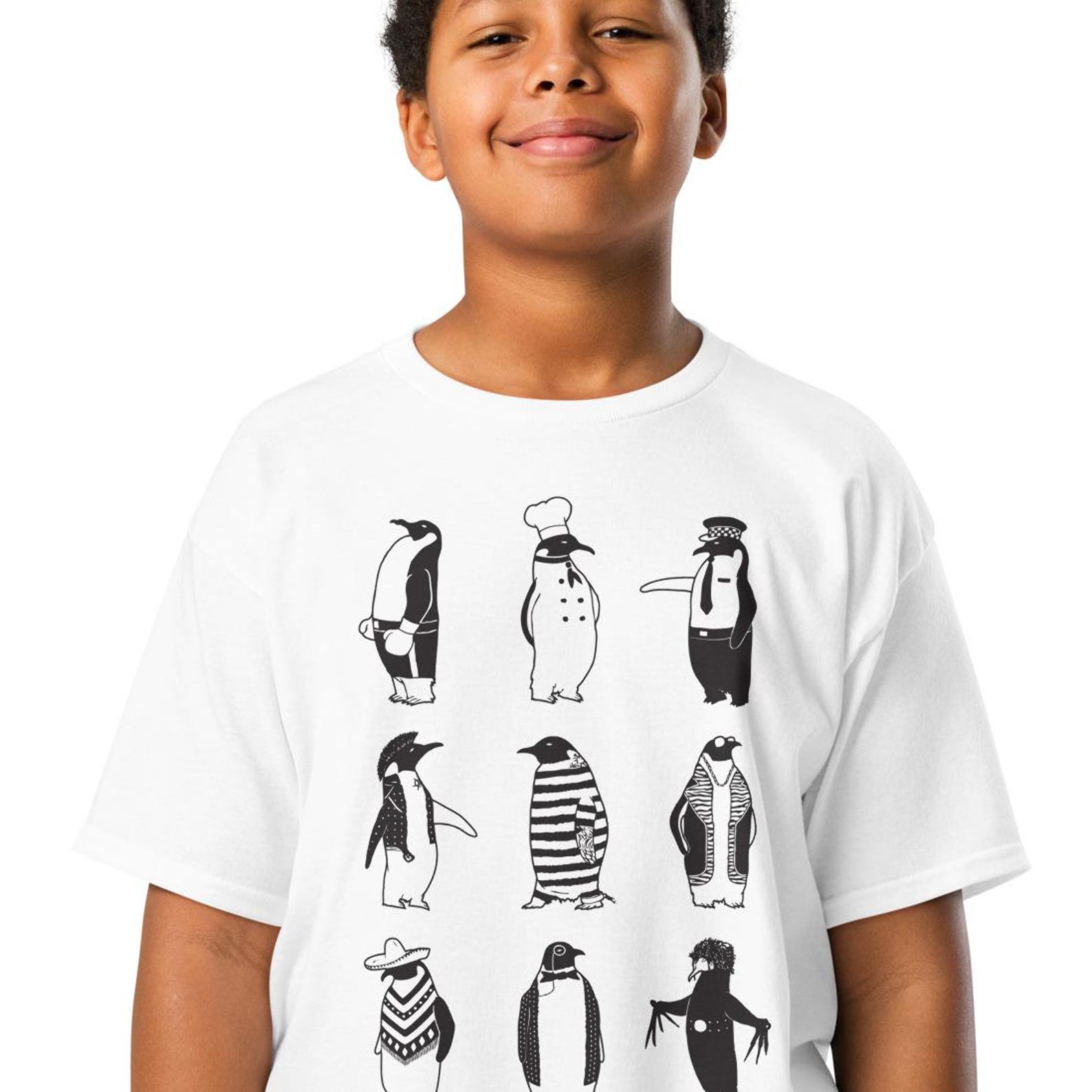 Quirky Penguin Doodles Kids T-shirt: Know Your Penguins Art XL