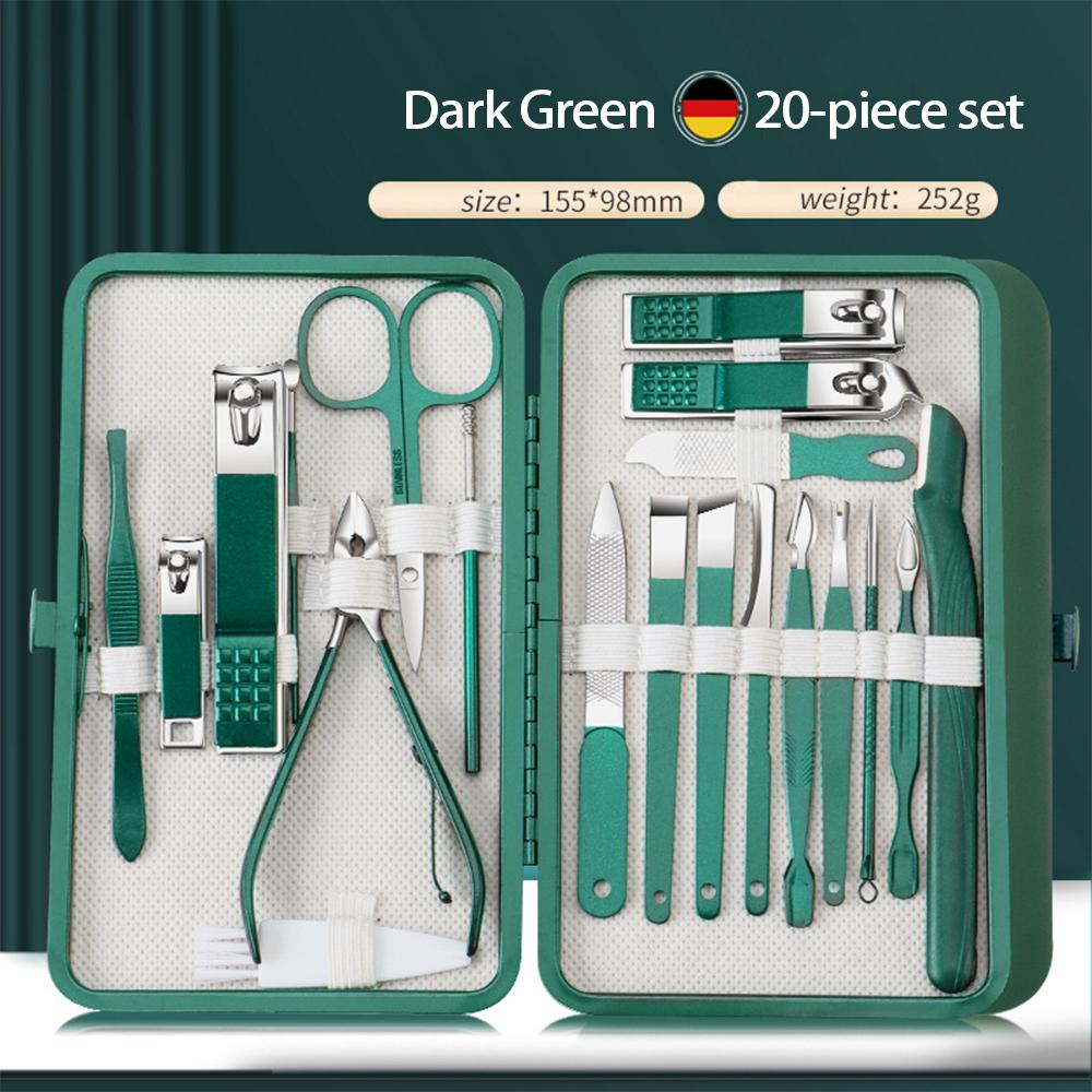 Dark Green Stainless Steel Manicure Nail Clippers Set with Dead Skin Clippers Nail Tools