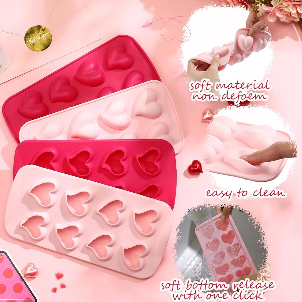 6 Pcs Heart Shaped Silicone Molds Ice Cube Trays 8 Holes Ice Molds for Valentines Day Whiskey, Cocktail, Chocolate, Candy, Fun Shapes Ice Cubes