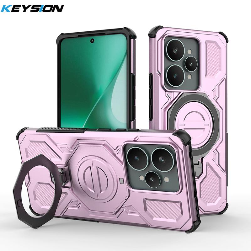 

KEYSION Противоударный магнитный чехол для Realme 15 Pro 5G TPU+PC Вертикальная живая металлическая кольцевая подставка Задняя крышка телефона для OPPO Realme15 5G for Realme 15 Pro 5G розовый