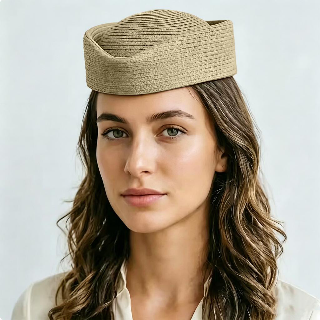 Womens Straw Beret Hat Artist Cap Sun Hat Air Hostess Style Headwear Round Crown Lightweight Breathable