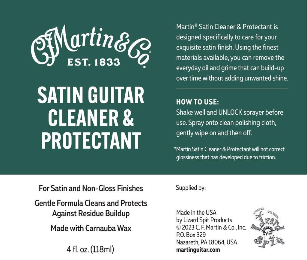 Martin Satin Guitar Cleaner Protectant 4 oz Spray Bottle 18A0135 Cleans and protects without adding shine Contains carnauba wax for a satin finish & –