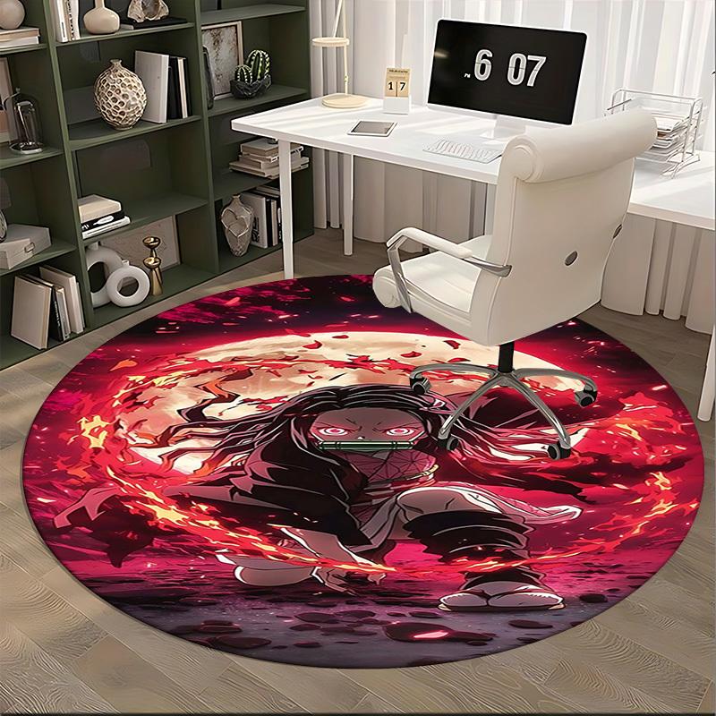 1pc Demon Slayer Tanjiro Kamado Round Carpet - Anime Design Office Chair Mat