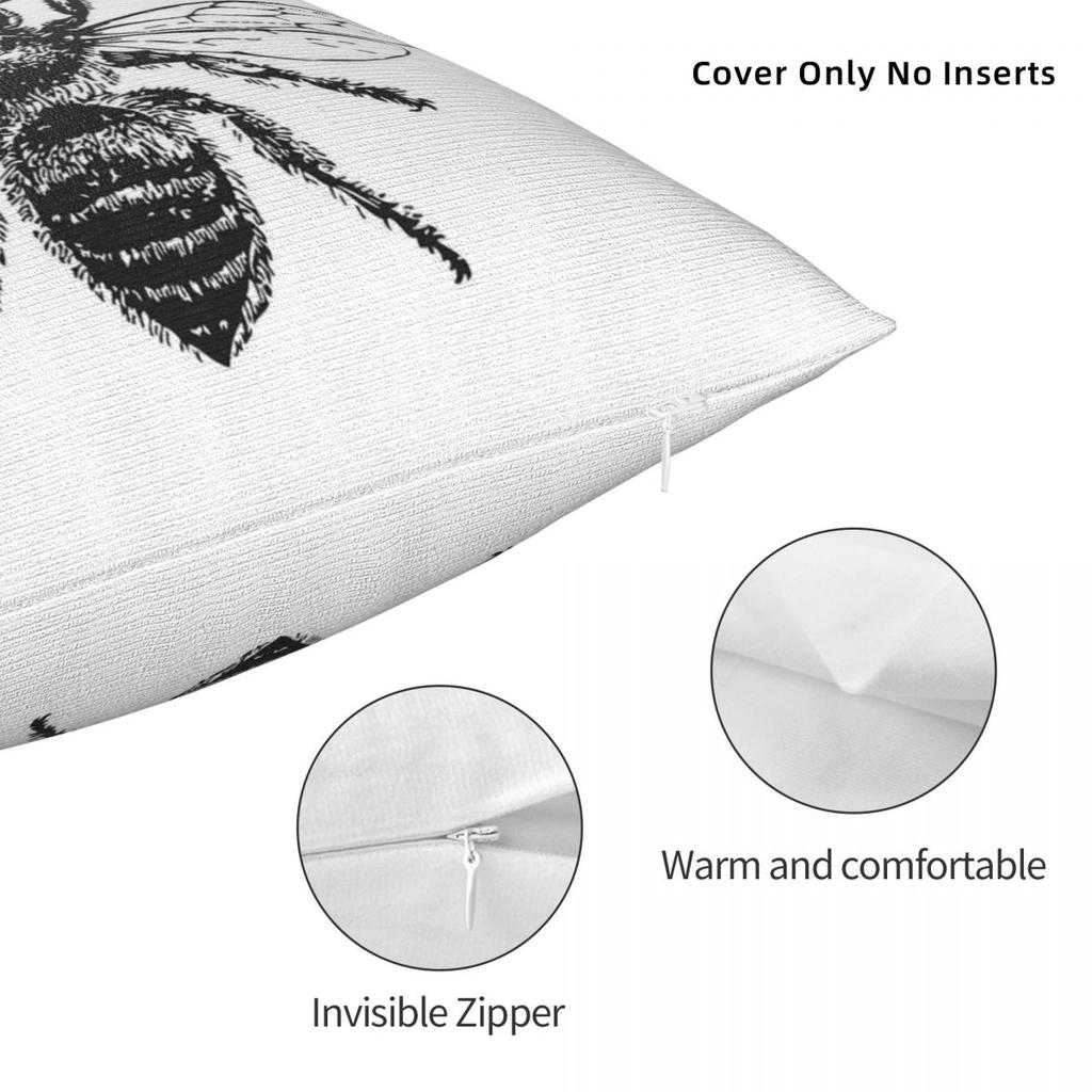 Queen Bee Vintage Honey Square Pillowcase Polyester Linen Velvet Printed Zip Decor Room Cushion Case