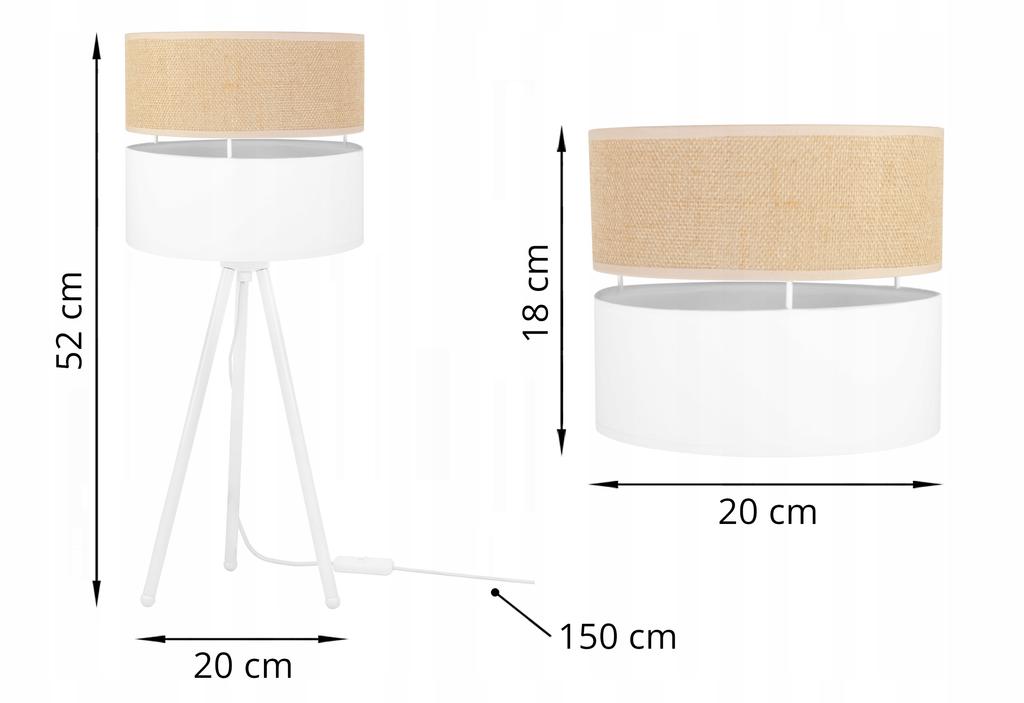 TABLE LAMP JUTE LAMPSHADE 20 CM WHITE