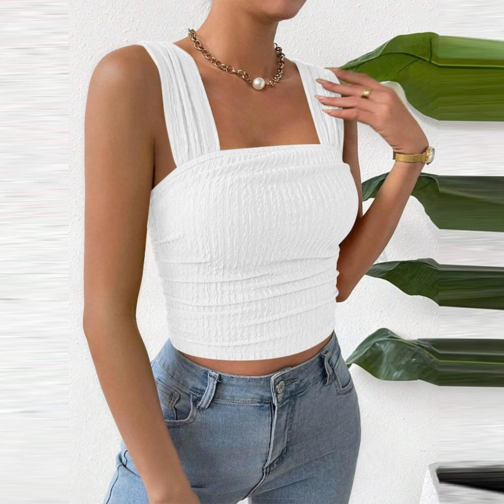 Modisches Tanktop für Damen, einfarbig, ärmellos, offener Nabel, quadratischer Ausschnitt, Schultergurt