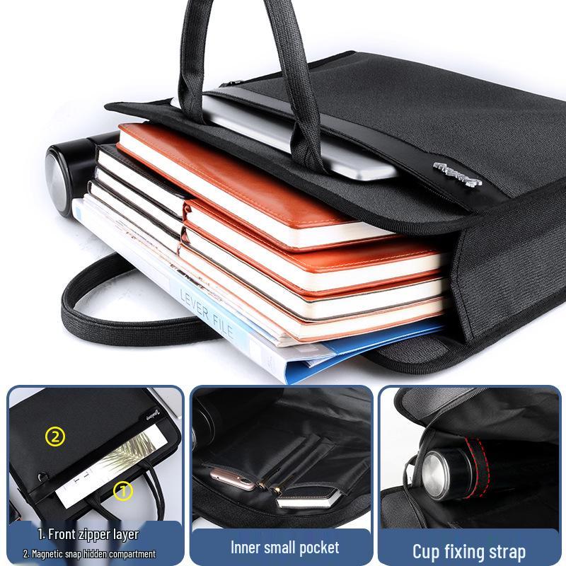Zippered Shockproof Commuting Briefcase – Large Capacity Document Handbag for Men and Women