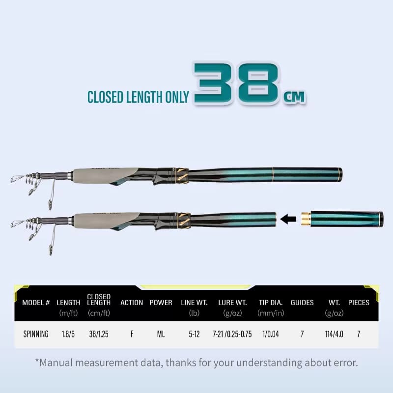 

Удочка Портативная Короткая Телескопическая Удочка из Углеволокна 1.8 М / 2.1 М Телескопическая Спиннинговая Удочка Углеродная Сверхлегкая Может быть Удлинена для Дальнего Заброса Spinning 1.8m зелёный