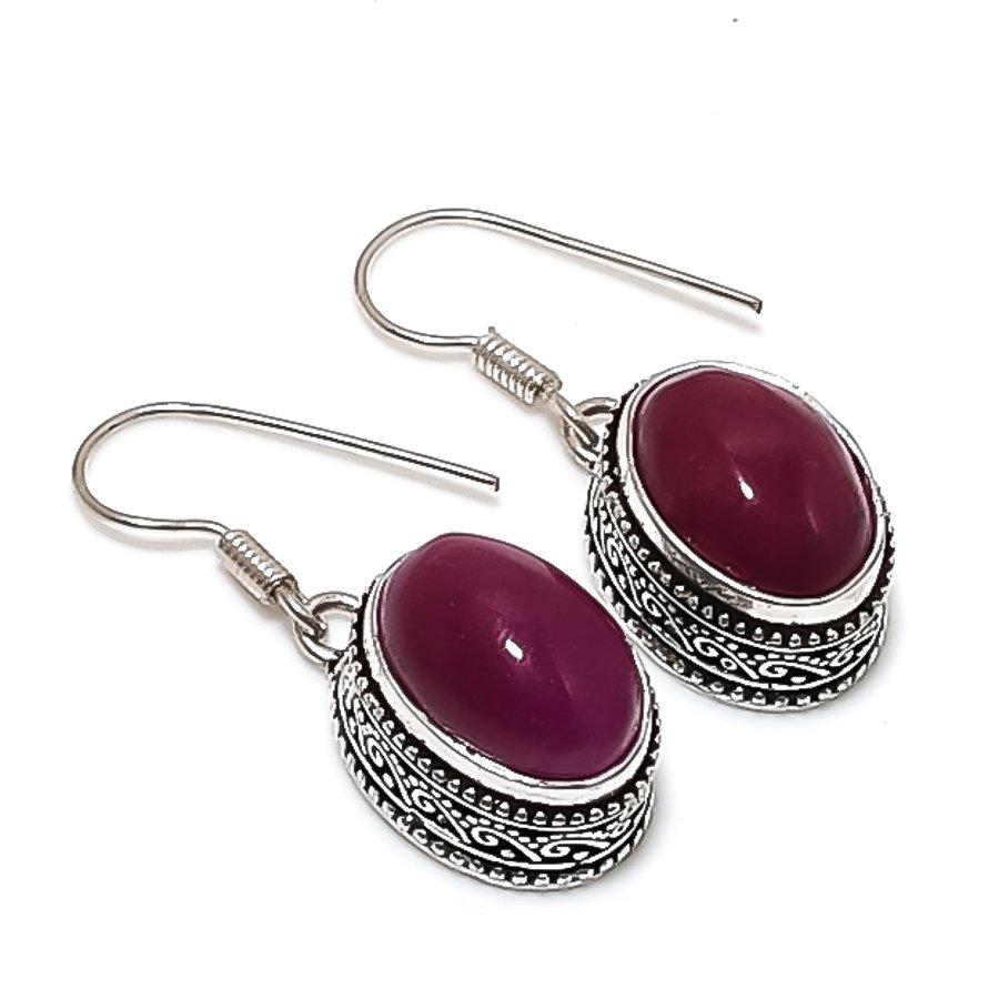 Ruby(Simulated) Gemstone 925 Sterling Silver Jewelry Earring 1.38" r8z02