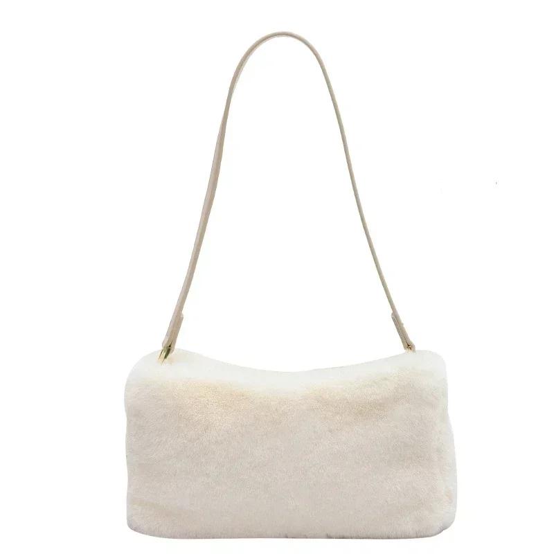 Winter Velvet Zipper Solid Color Product Handbag Simple Fashionable Shoulder Bag Soft Versatile Popular Tote Bag