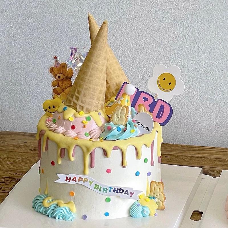 Original Cone Cake Decoration: Birthday Ice Cream Crispy Cone Topper, DIY Shell