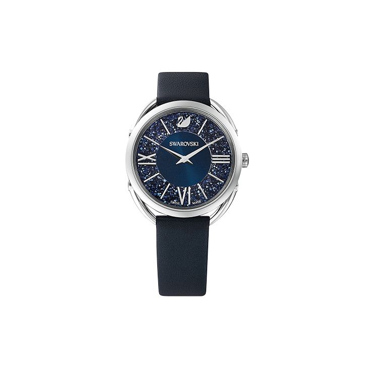 Swarovski Crystalline Serie Uhr Quarzwerk Lederarmband 35mm Blaues Zifferblatt 125. Jubiläum Sternenlicht Damen Uhr Funkelndes Blau 5537961 Regular Watch Box,Blue Dial gray