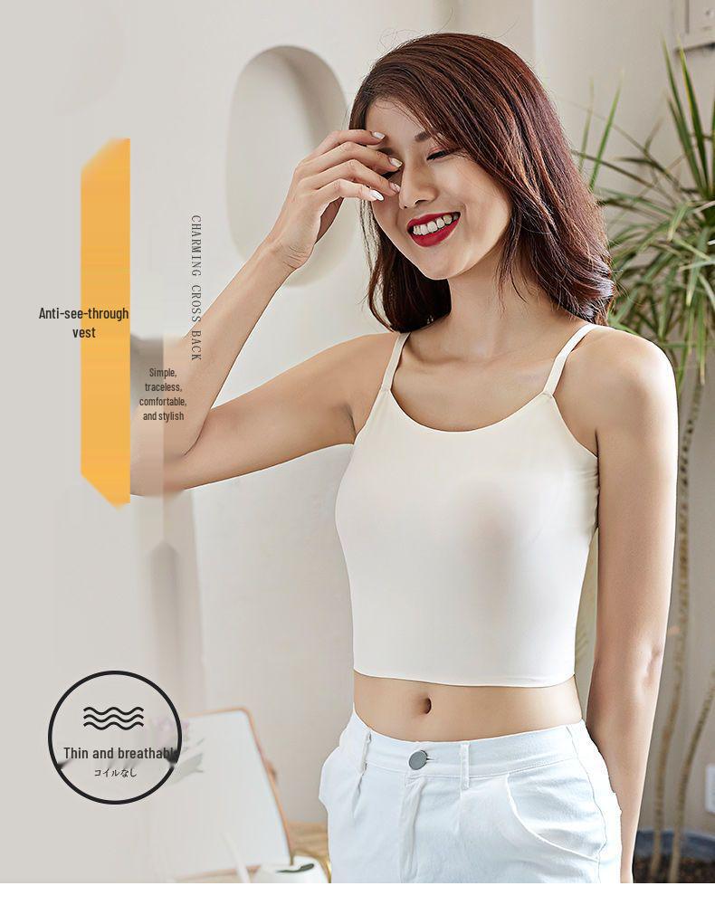 Atmungsaktives Sommer-Bustier für Mädchen aus Eis seide, nahtlos, mit Spaghettiträgern und Anti-Exposure-Bandeau