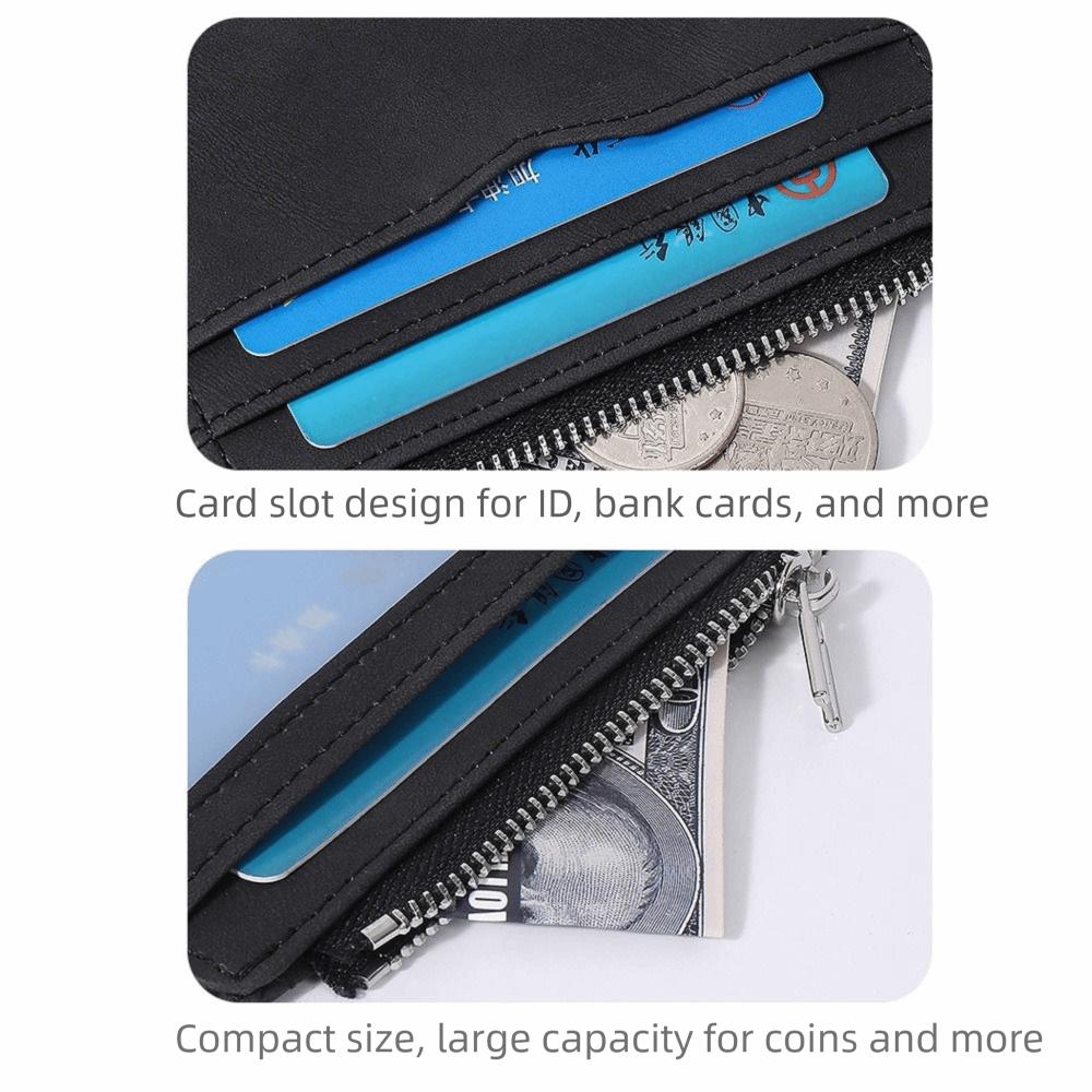 Short Men's Card Wallet PU Leather Transparent Window Mini Business Purse Multi-card Frosted Zipper Credit Card Holder Men's Use
