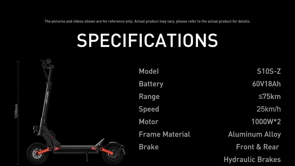 JOYOR S10-S-Z Adult Electric Scooter, 1000W * 2 Dual Drive Motor, 60V 18AH Battery, Range 75km, 10 Inch Off-road Tires, Foldable