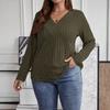 Women's Color Plus Size Cross V-Neck Long Sleeved Pullover T-shirt Top