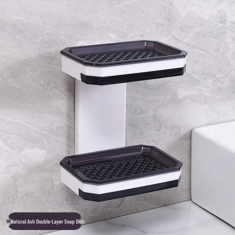 Wall-Mounted Double-Layer Soap Dish: Punch-Free Bathroom Storage Tray