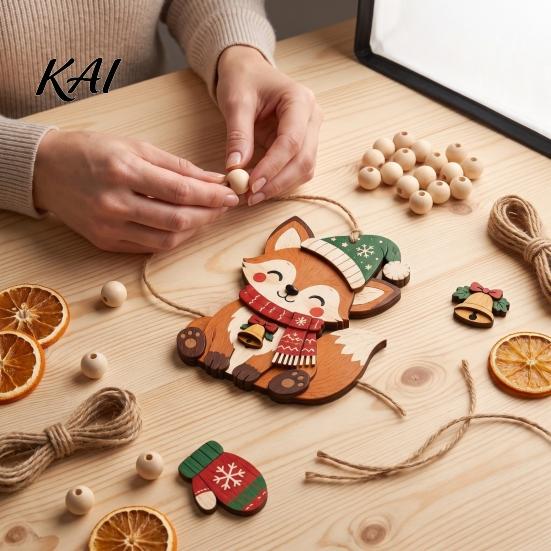 Holiday Party Supplies Christmas Fox Hanging Ornament, Wooden Cute Pendant with Glove Bell Tree Festive Decoration Charms, for Door Mantel Tree,