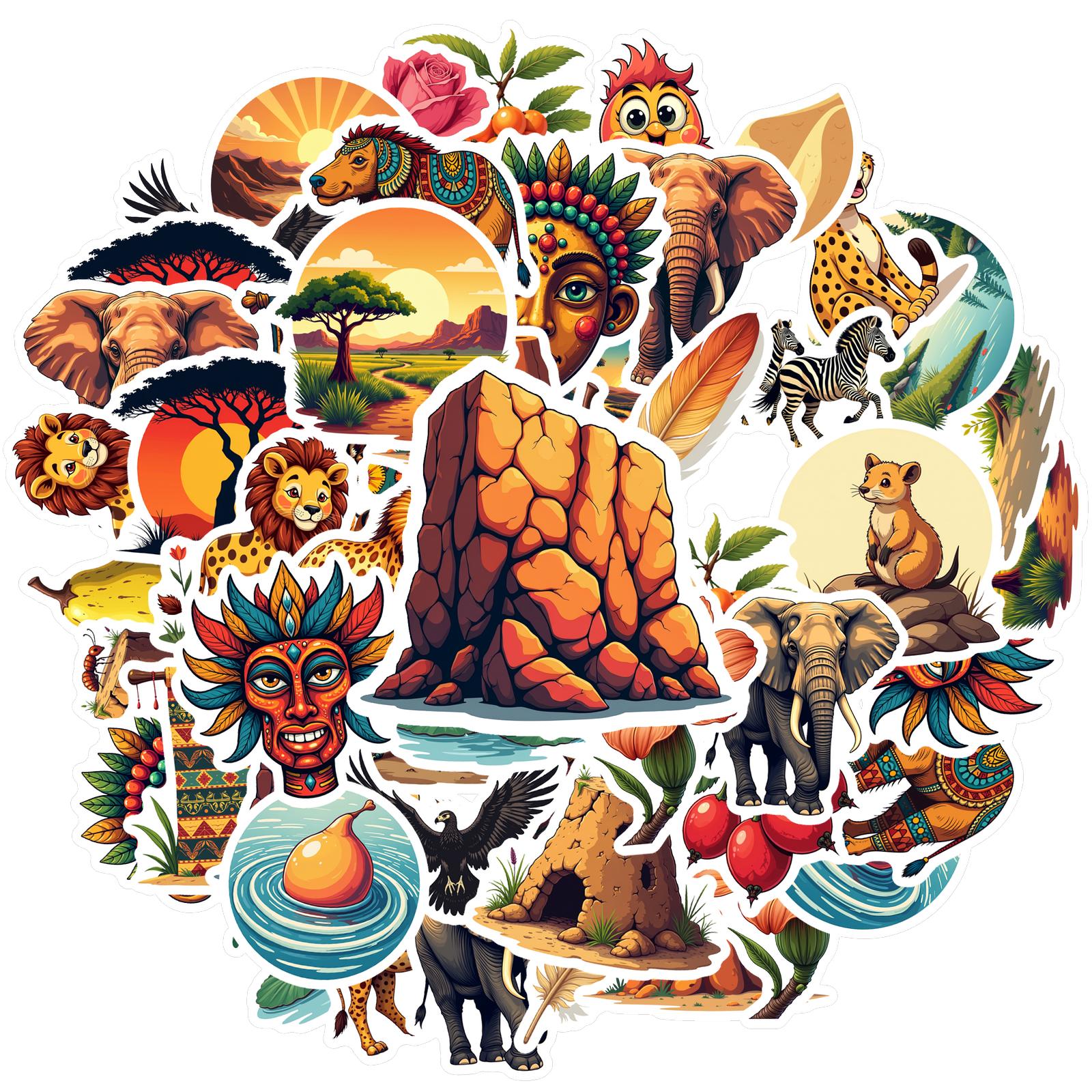 

35-70pcs Exotic Safari Tribal Stickers African Landscape Graffiti Diy Phone Case Guitar Skateboard Motorcycle Diary Decoration