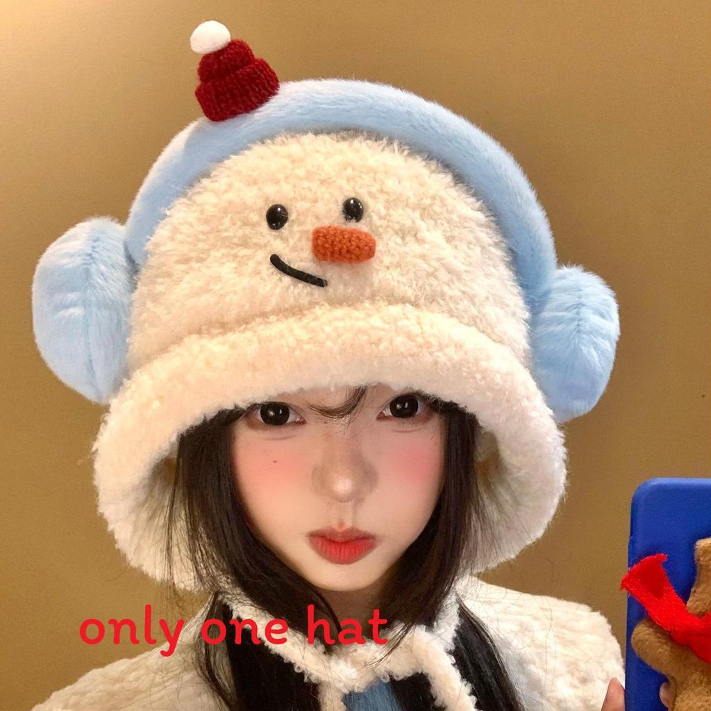 Snowman Embroidered Beanie Hat With Warm Fleece For Winter Wear слоновая кость