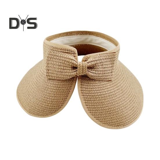 Outdoor Ladies Hat Empty Top Foldable Large Brim Bow Decor Sun Protection Anti-UV Beach Straw Cap Gardening Fishing Travel Hat