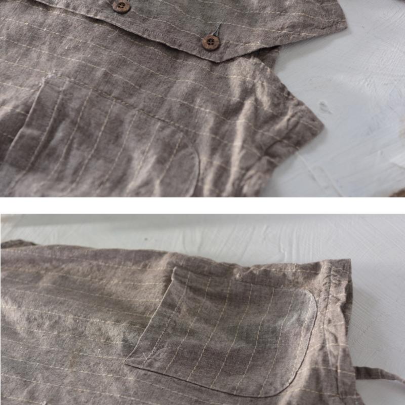 Gilet da Uomo Stile Inghilterra Moda Estiva Gilet da Uomo Traspirante Casual Top Scollo a V Senza Maniche a Righe Sottili Cotone Lino Giacca con Bottoni