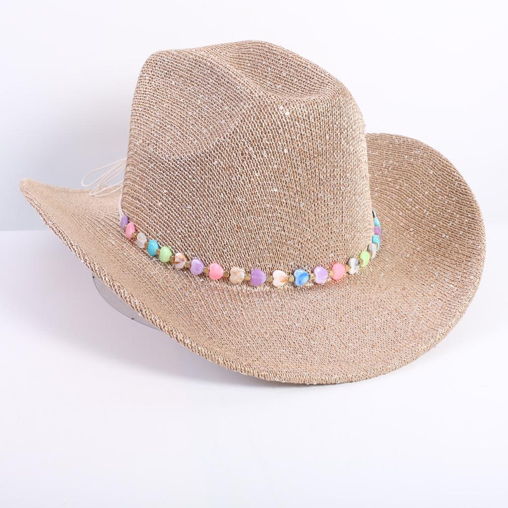 Popular European and American classic western denim straw hat, men's and women's fashion outdoor sunscreen sequined straw hat