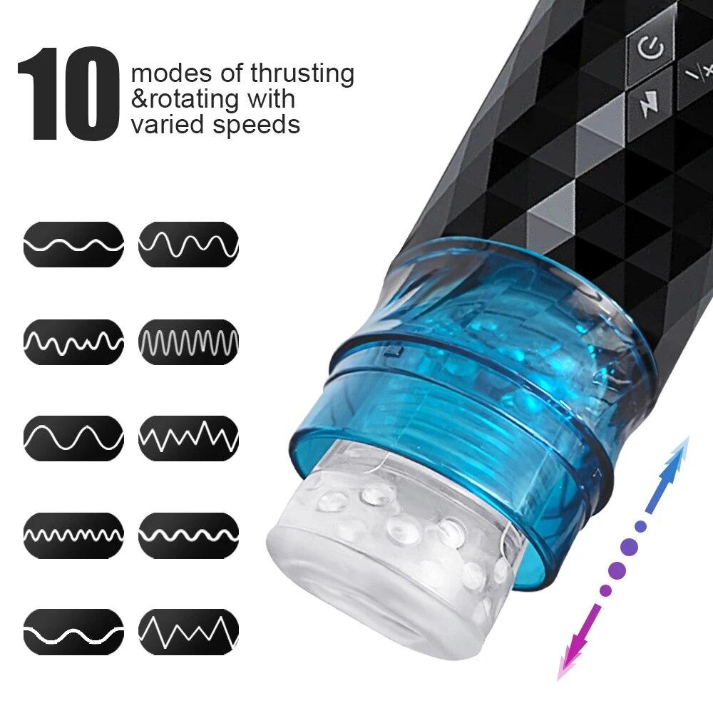 2024 New 10 Thrust Telescopic Rotating Male Masturbator One-click Orgasm Vaginal Oral Sex Real Sound Adult Sex Toy Piston Automatic Masturbator