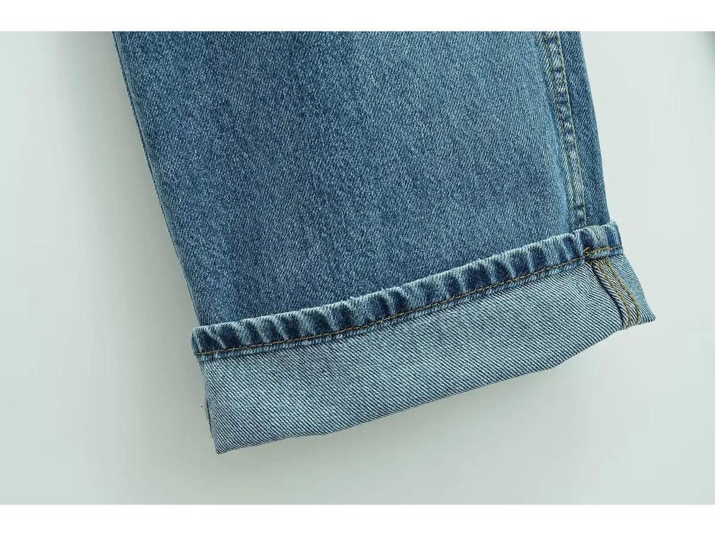 Women's Retro High-Waisted Wide-Leg Denim Pants - Washed, Loose, Floor-Length, Casual Designer Style