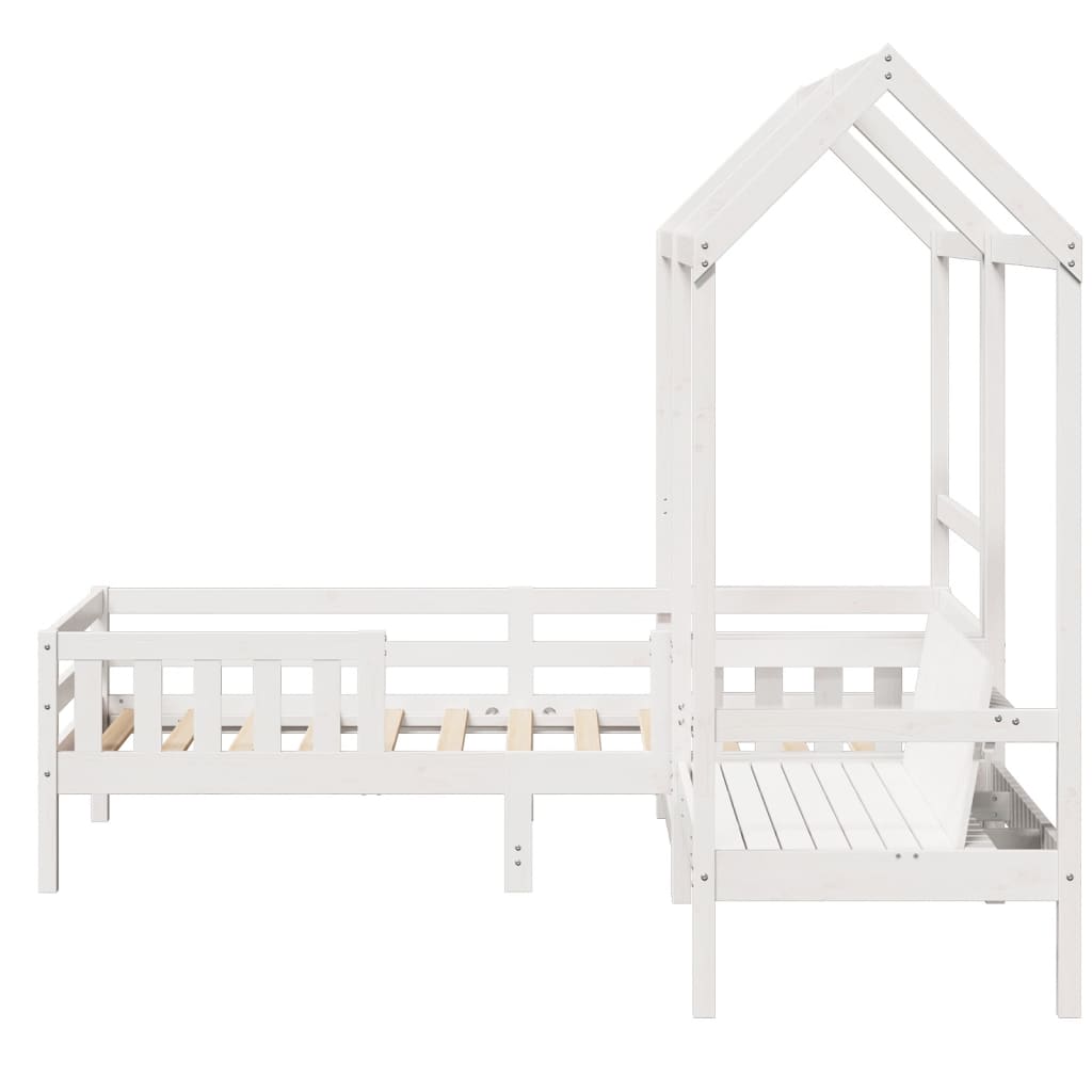 Solid Wood Bed and Bench with Roof White 75x190 cm Pine Wood
