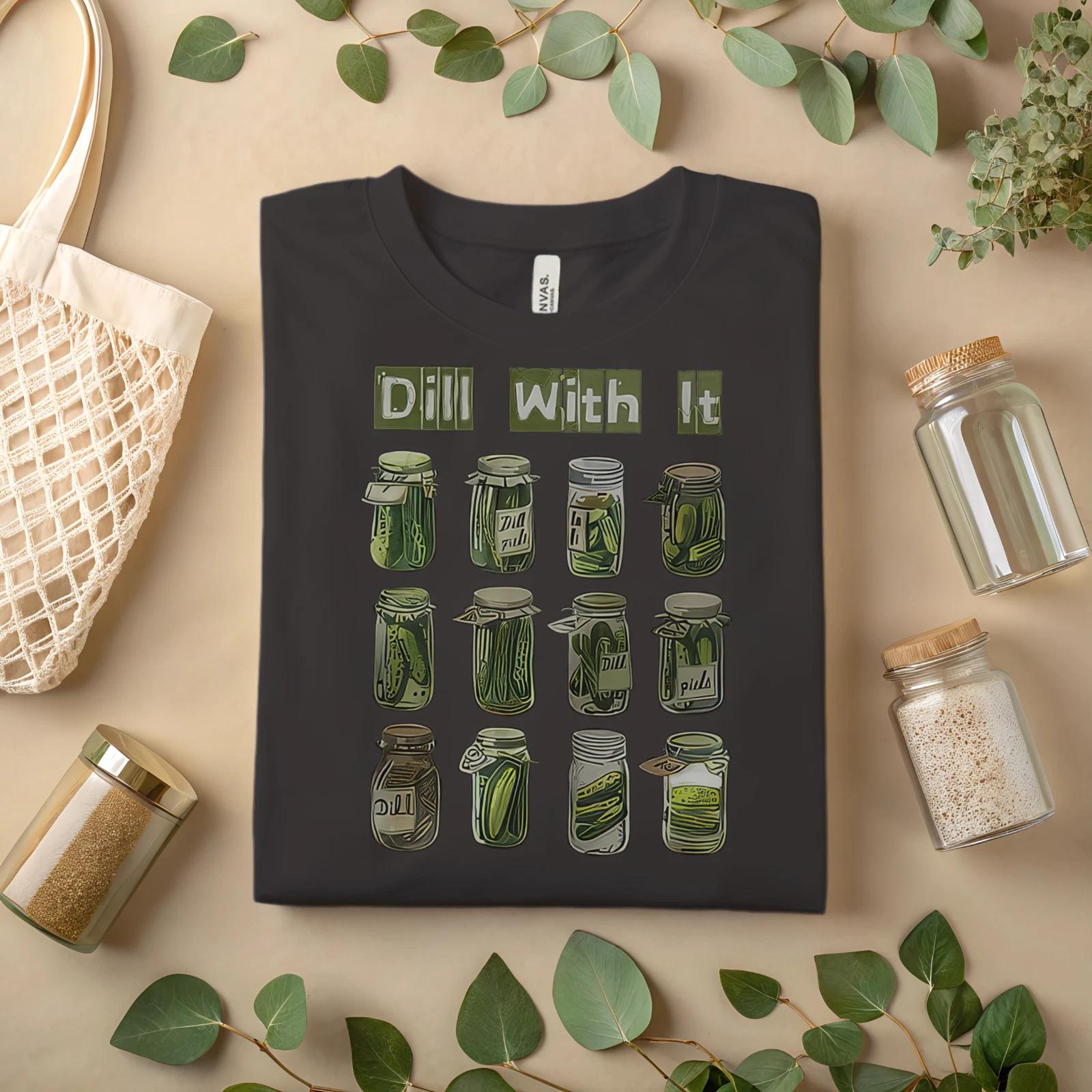 Funny Pickle Shirt Dill With It” Pun T-Shirt, Cute Cucumber Food Humor Tee A409 XL