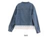 2025 Spring Women's Denim Jacket with Lace Patchwork and Stand Collar, Model OU6783