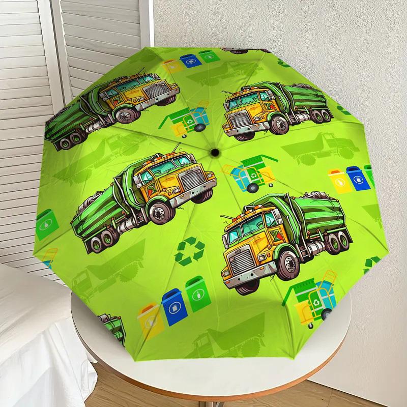 1pc Garbage Trucks Recycle Pattern Umbrella Design Automatic Opening and Closing Umbrella, High-quality Travel Umbrella, c1128026