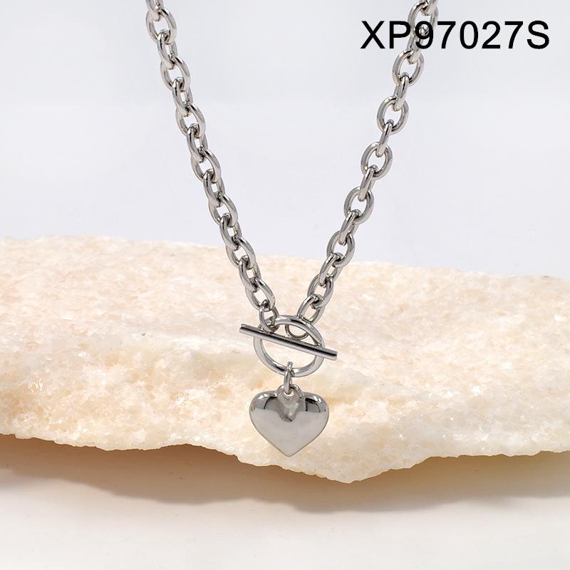 Stainless Steel Heart Pendant Necklace & Bracelet Set - Fashionable Titanium Jewelry