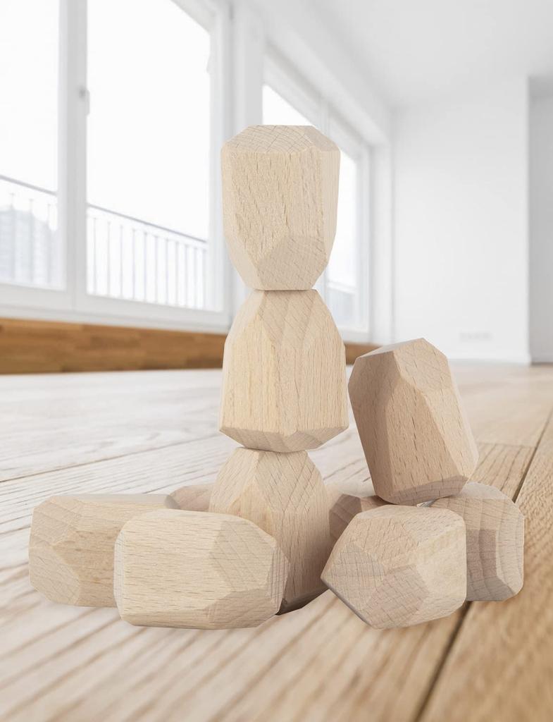 Homraku Wooden Balance Game Board Game 3D Puzzle Stone-Shaped Blocks Stacking Blocks Domino Blocks Table Game Fun for All Ages (Plain)