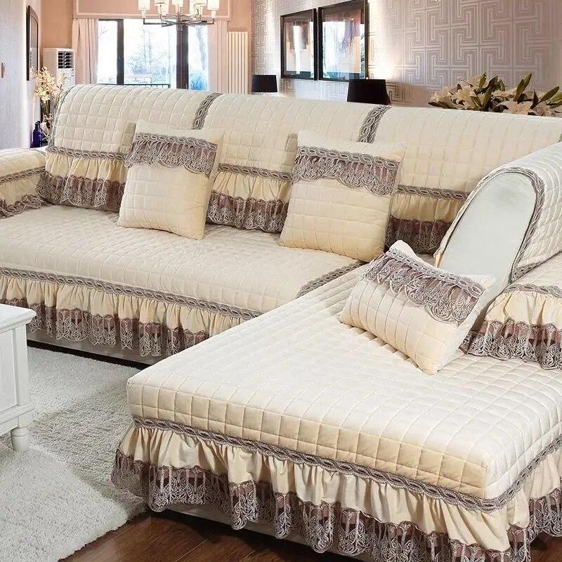 

Утолщенный плюшевый чехол для дивана с кристаллами, европейский сплошной цвет, кружевной чехол для дивана-кровати, наволочка для дивана, нескользящий диван, комбинация полотенец 70X70cm 1pcs