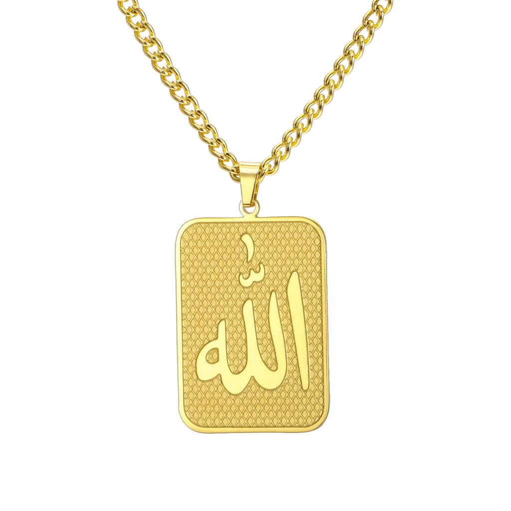 Collana Ciondolo Simbolo Islamico Allah Dreamtimes per Uomo Charms Benedizione Allah Gioielli Ciondolo Quadrato in Acciaio Inossidabile per Feste