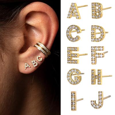 CARLIDANA A-Z Alphabet Initial 26 Letter Stainless Steel Gold Plated Cubic Zircon Paved Fashion Jewelry CZ Stone Stud Earring