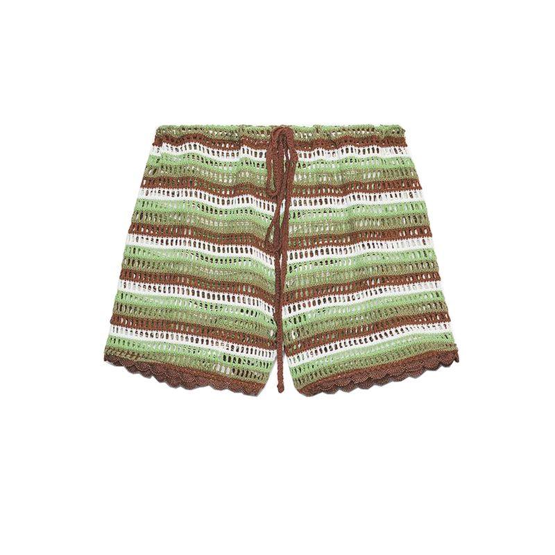 

Вязаный крючком пуловер с V-образным вырезом, длинными рукавами и верхней одеждой 8779620, со шнуровкой для украшения, модный, темпераментный, повседневный, шорты 8779621 Stripes shorts L