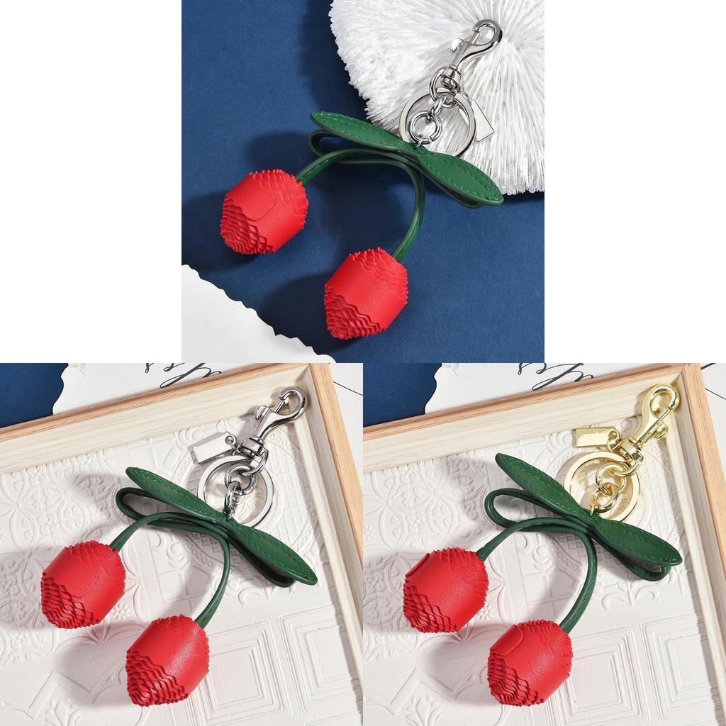 Leather Cherry Keychain With Fruit Pattern For Girls And Handcrafted Style