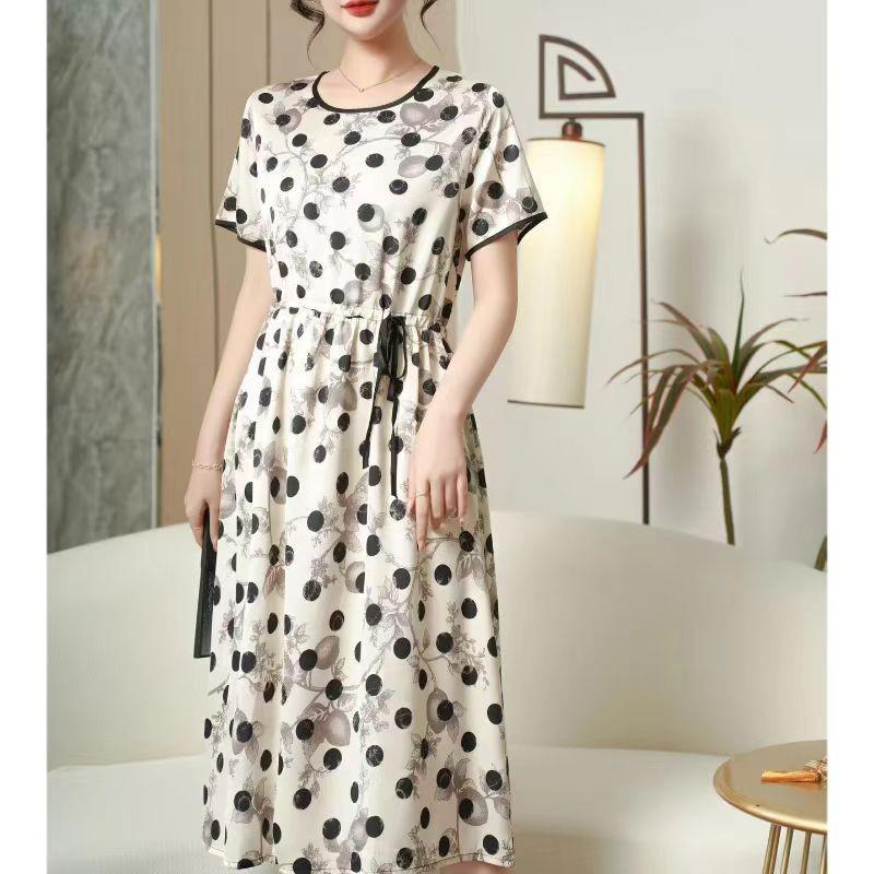 

Black Polka Dot Loose Mid-Length Dress for Young & Elderly Women 5XL (160-175 jin)