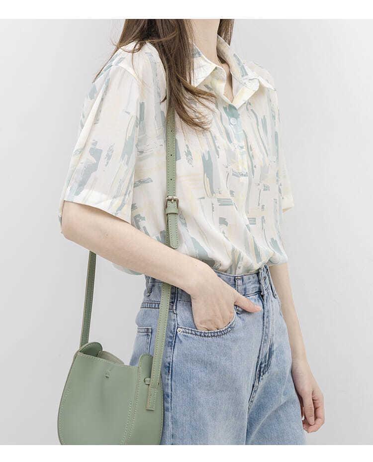 Hong Kong-Inspired Ink Wash Sun Protection Short Sleeve Shirt for Women